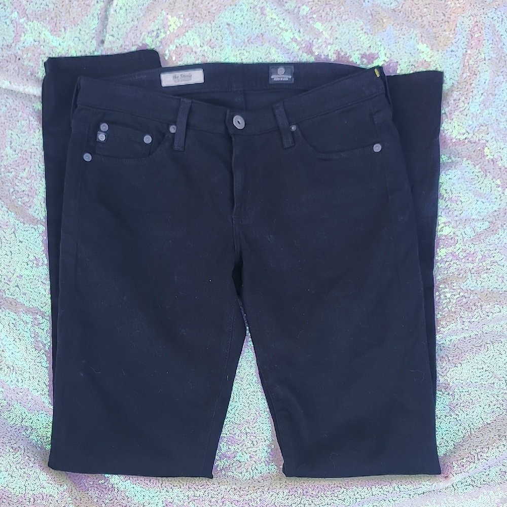 AG Adriano Goldschmied Women's Black Slim Straight Leg Jeans the Stevie